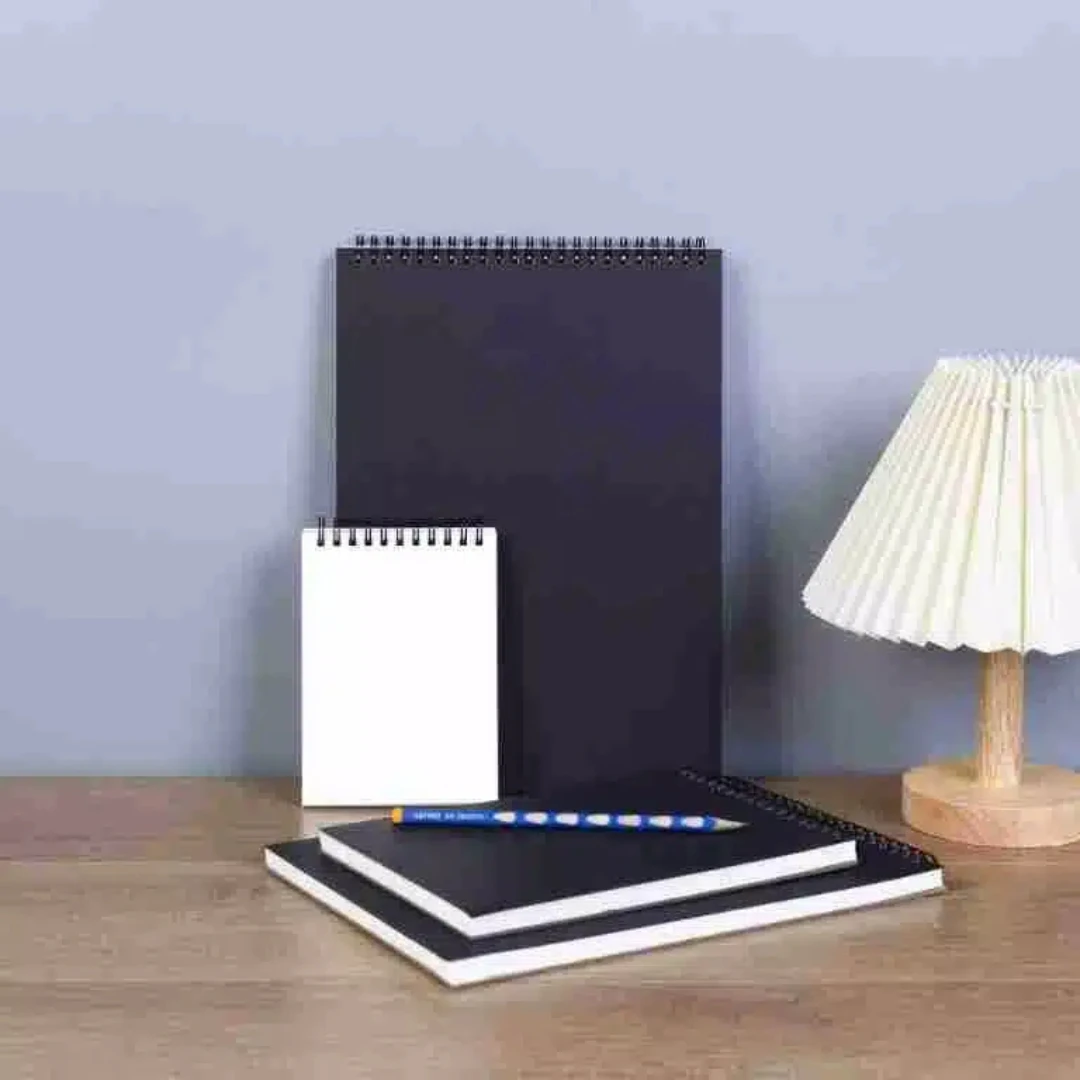 Flip up spiral sketchbook with black card or kraft paper cover, simple drawing notebook suitable for students and professionals