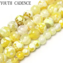 Natural Yellow Fire Agates Onyx Stone Round Loose Spacer Beads For Jewelry Making Diy Necklace Bracelet 15