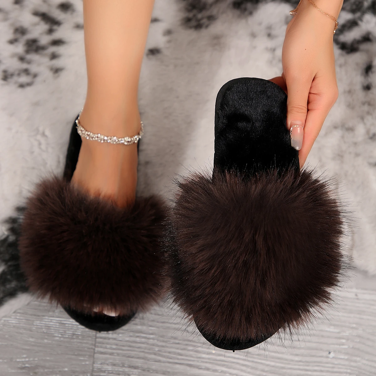 Women Furry Slippers Women Soft Home Fluffy Sandals Female Casual Cotton Slippers 2024Winter New Warm Flat Slippers Slides Women