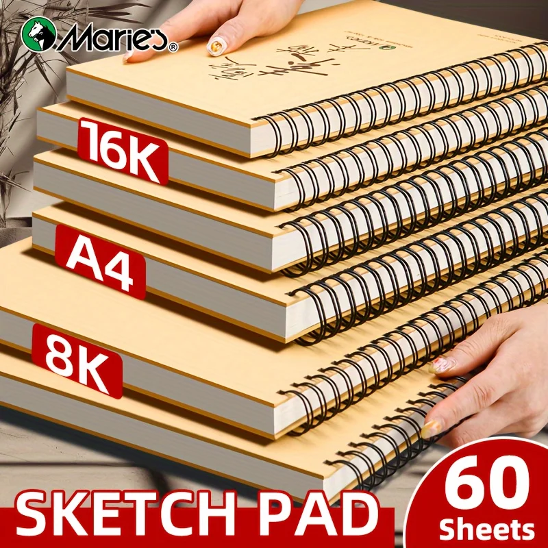 

1pc Marie's 16k/A4/8K Spiral 73lb/120gsm Sketch Book with 60-Sheet Packs,Notebook for Drawing,Painting,Gift for Adults,Students