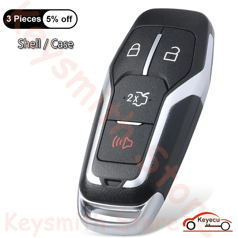 

KEYECU 4 Buttons Case for Ford Edge Explorer Fusion Mustang 2015 2016 2017 Auto Smart Remote Key Shell Fob Cover M3N-A2C31243800