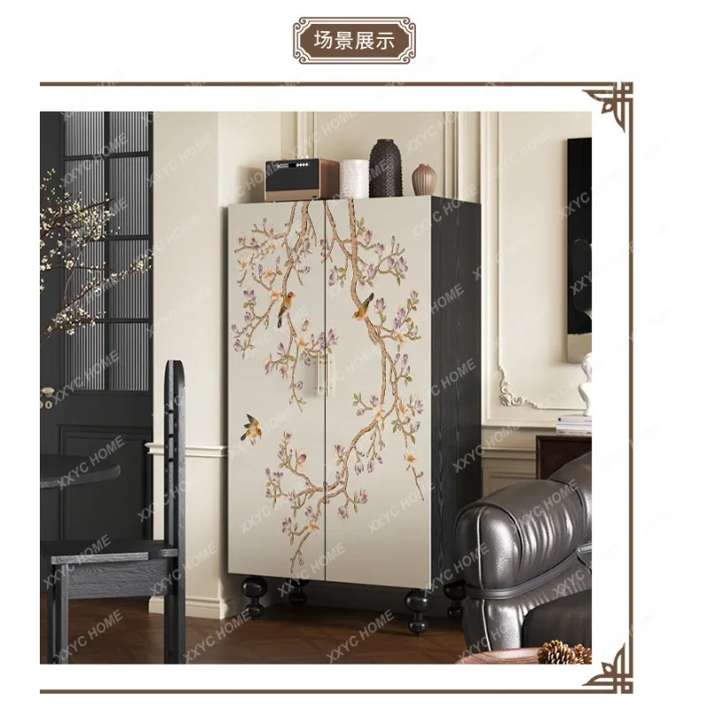 XXBedroom home storage New Chinese-style living room installation-free integrated wall solid wood hanging wardrobe