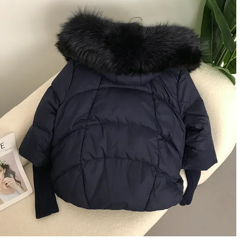 FURYOURSELF 2023 Real Fox Fur Collar Hooded Winter Jacket Women Natural Warm Loose Oversize Duck Down Coat Streetwerar Outerwear