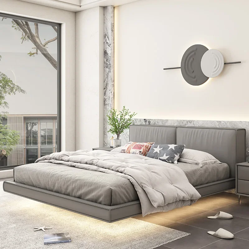 Leder weiße Betten minimalist ische Wohn möbel Queen-Bett-Rahmen kleine Wohnung nordischen Schlafzimmer-Set