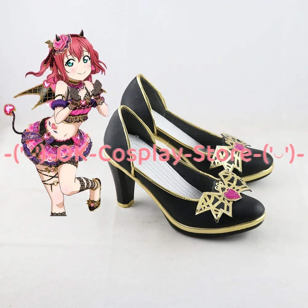 PU Couro Aqours Cosplay Sapatos, Custom Made, Lovely Sunshine Rubi Kurosawa, Halloween Carnaval Props