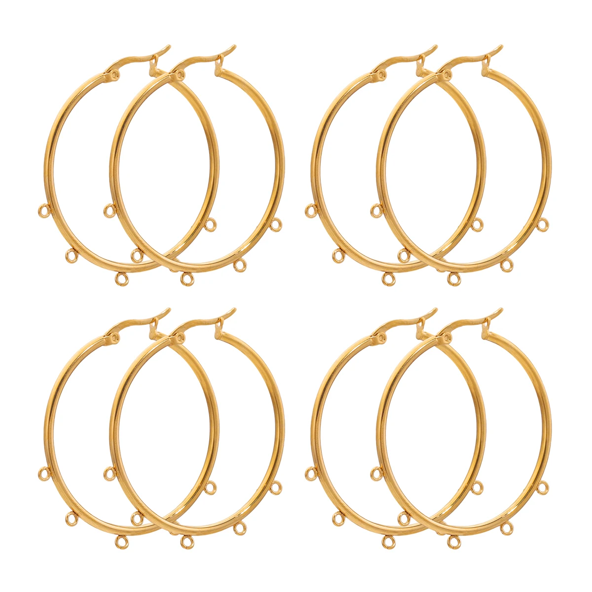 10pcs 40mm Classic Round Round with Ring Earrings Stainless Steel 18K Gold Plated Ear Wire Hooks Diy Jewelry Material Wholesale