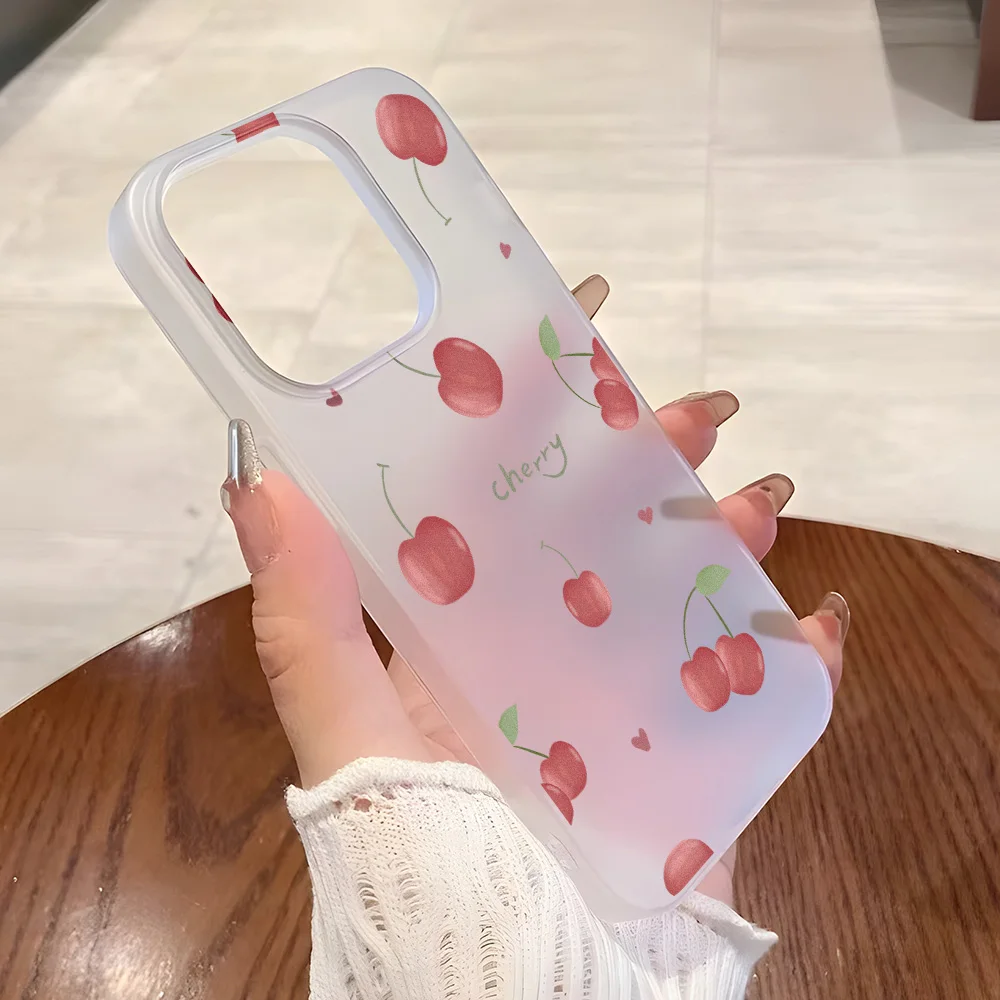 Cherry Phone Case Frosted For iPhone 17 18 Pro Max 16 18 Pro 15 13 14 12 11 15 Plus Air 13 Mini Capinha Caha Silicone Shokproof