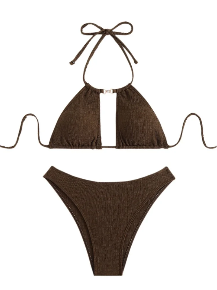 Bikini Women Swimsuit 2025 New Solid Halter Design Bikinis Set Sexy Hollow Out Swimwear Summer Beach Wear Bathing Suit Female