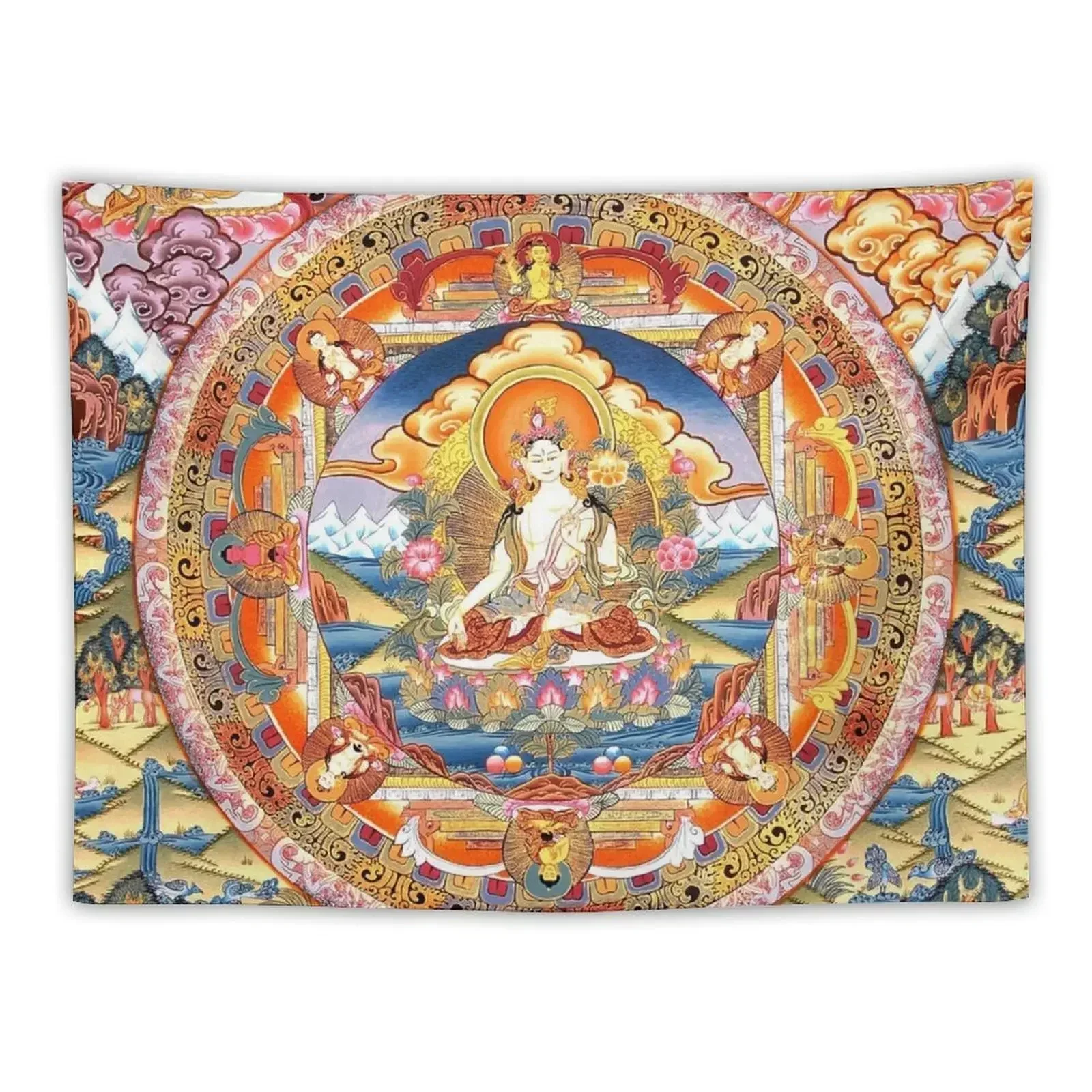 

White Tara Buddhist Mandala 60 Tapestry Room Decor For Girls Aesthetic Decoration Bedrooms Decor Tapestry