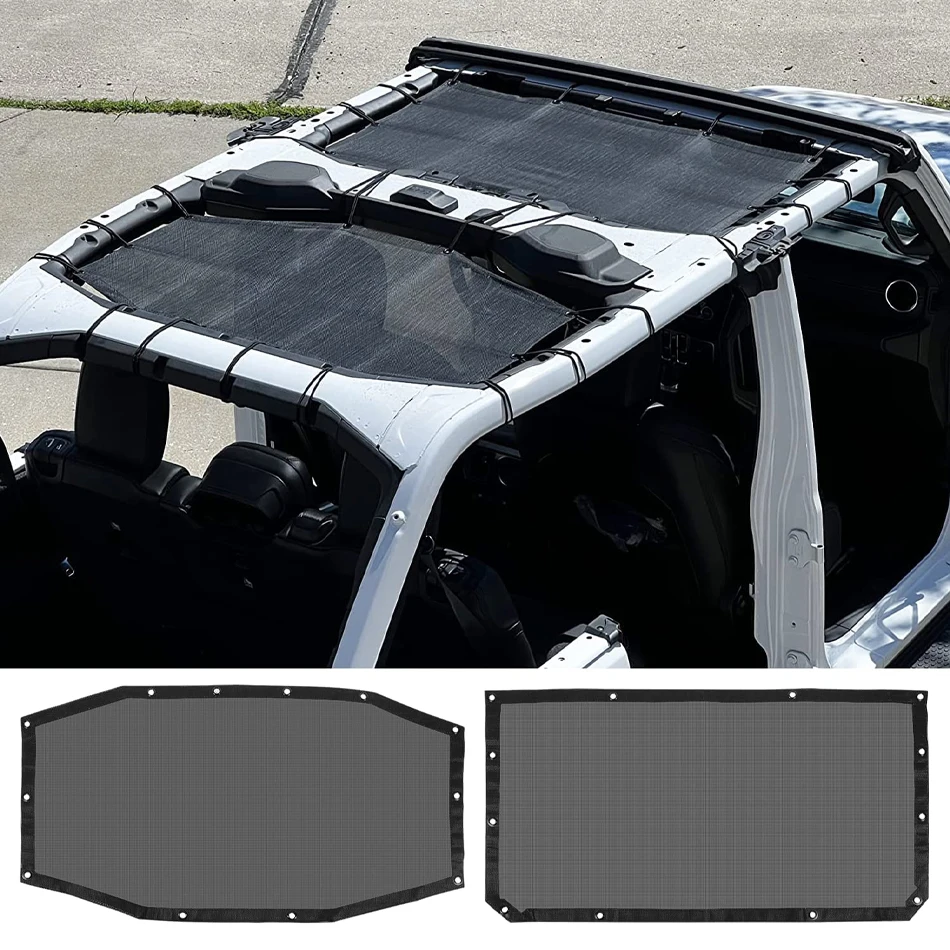 

TML 2 Pcs Top Sunshade Mesh Sun Shade Cover Bikini Screen Blocks UV Wind Dust Fit for Jeep Wrangler JL JLU 4 Door 2018-2022