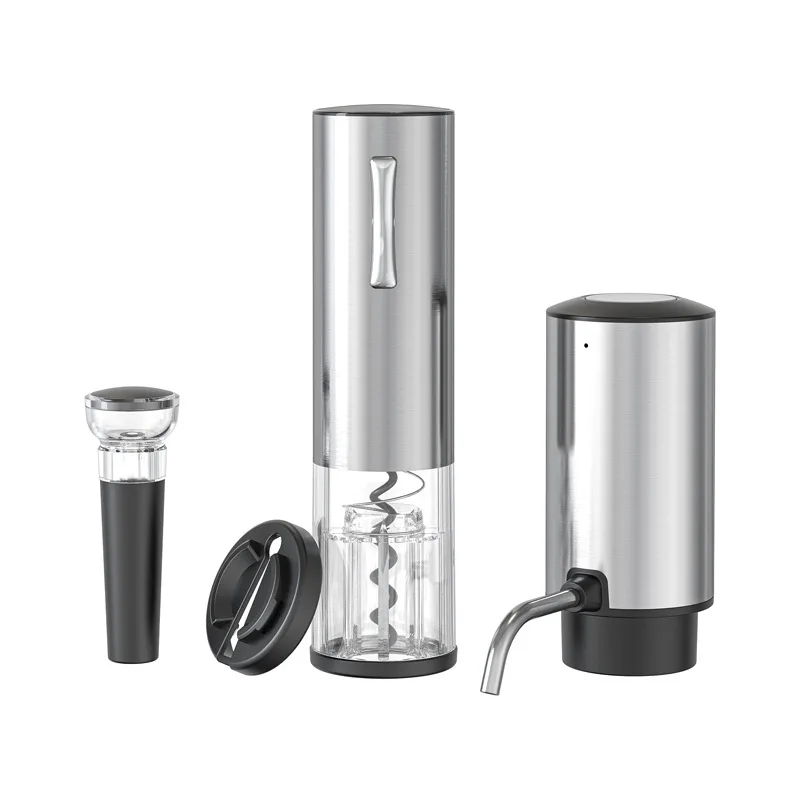 2-in-1 Rechargeable Electric Wine Aerator Pourer Set Automatic Wine Decanter Dispenser with Corkscrew Foil Cutter Vacuum Stopper