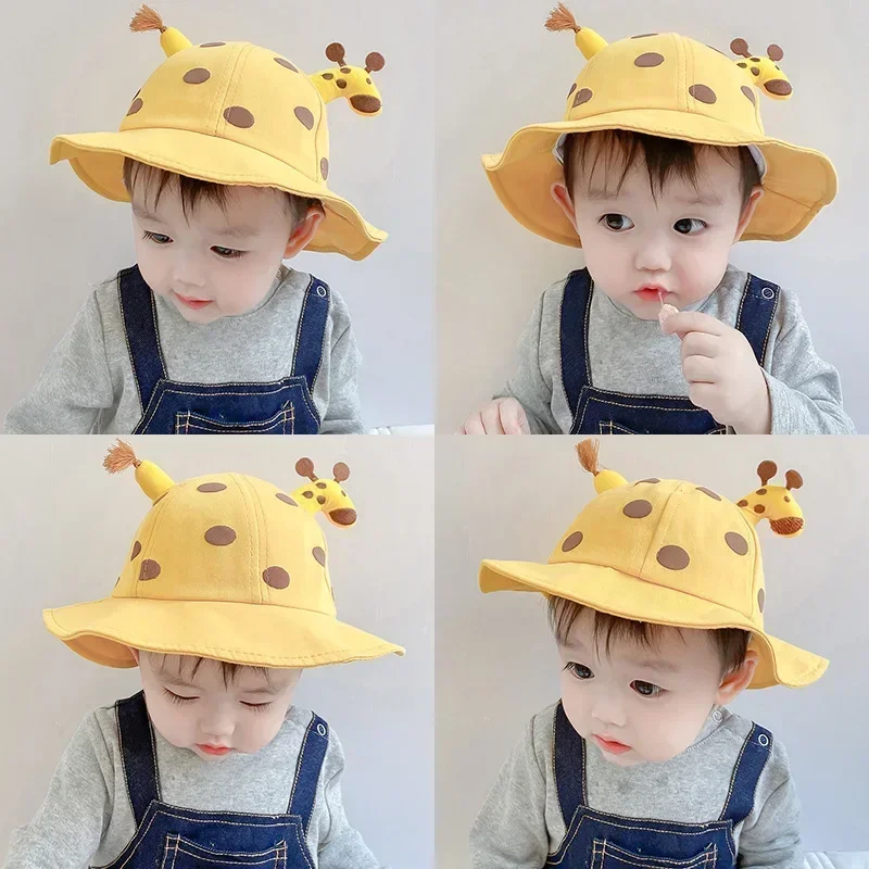 

Cartoon Giraffe Baby Bucket Hat Cute Dot Infant Toddler Fisherman Cap Casual Summer Kids Boys Girls Sun Hats