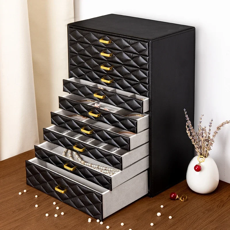 Luxury Leather Jewelry Box 6/10 Layer Large Capacity Organizer Box Bracelet Earrings Necklace Storage Boxes Home Decoration Gift