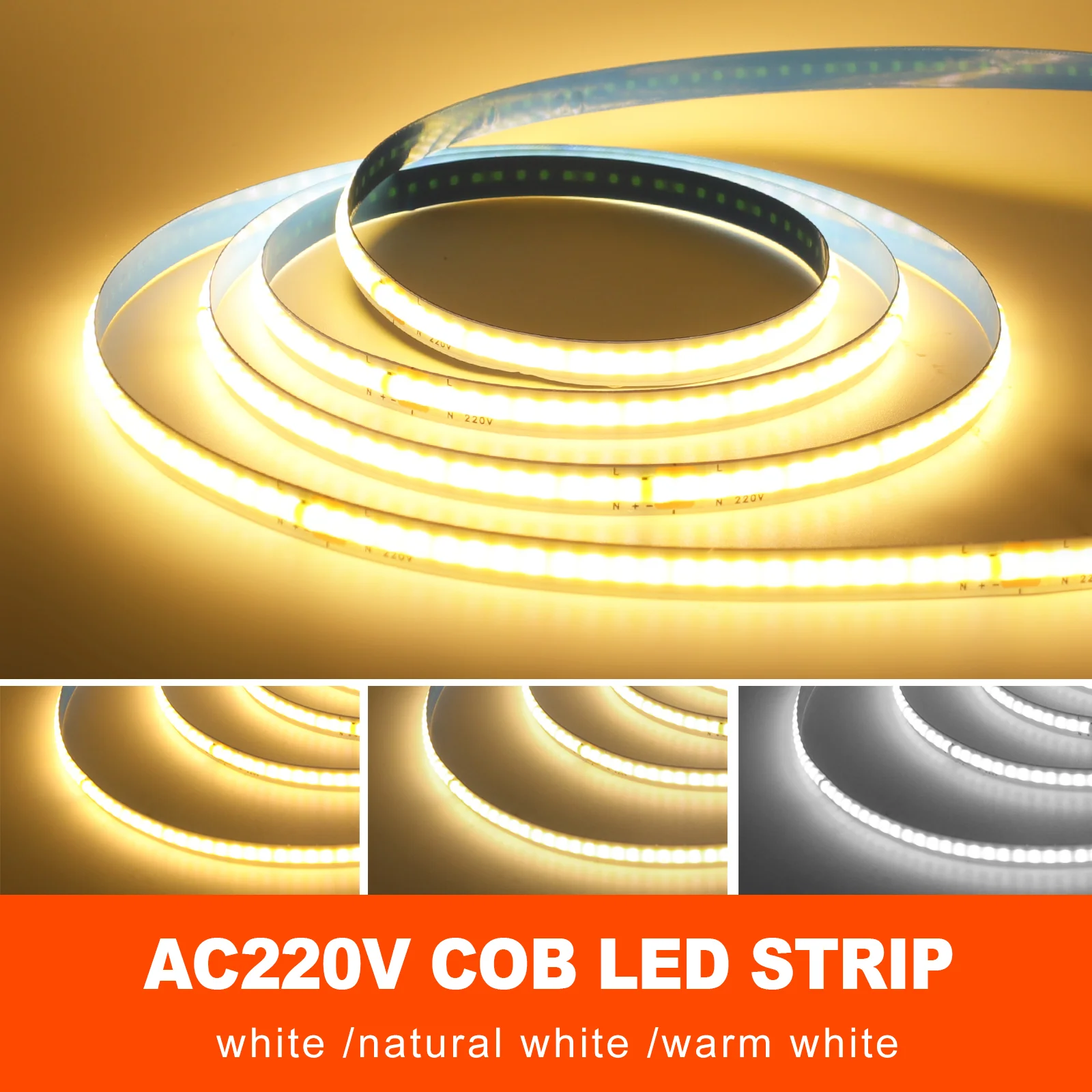 AC220V COB LED Strip Light 240LEDs/M High Density Flexible LED Ribbon 5M 10M 20M Red Green Ice Blue Pink White Purple Rope Light