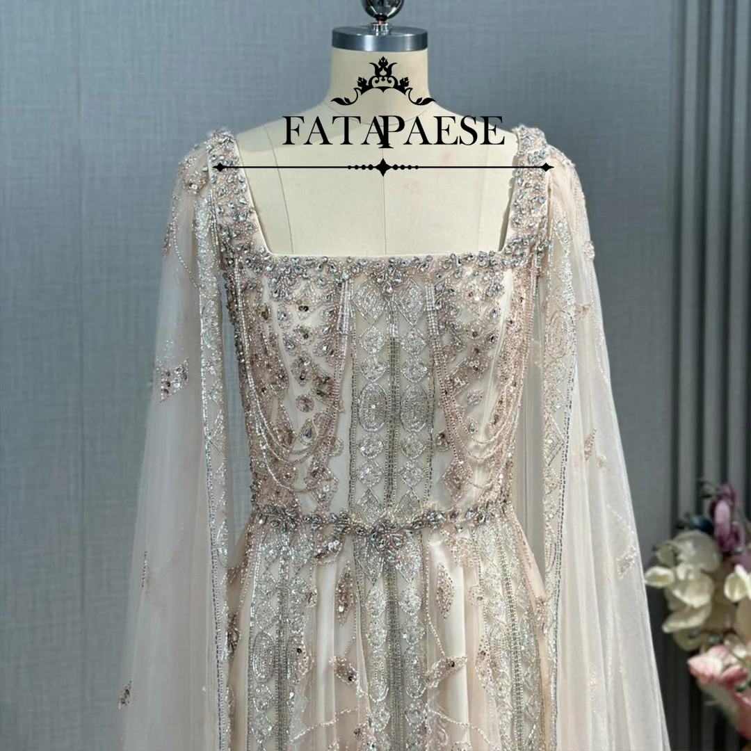 

FATAPAESE Customzied Luxury Wedding Dress Cap-sleeve Crystals Tassels Beaded Empire A-line Ball Gown Engagement Dress Clothes