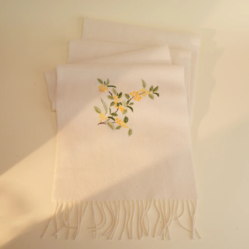 

Кашемировый шарф с ручной вышивкой для женщин, 100% кашемир, элитный подарок, теплая шаль, мягкий элитный подарок для мамы