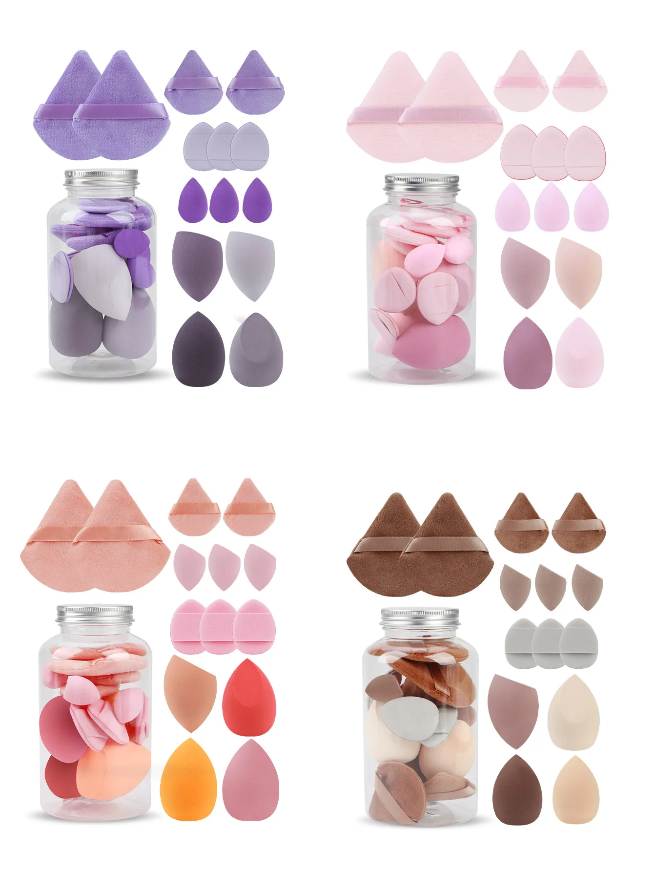 مجموعة إسفنجة مكياج مكونة من 14 قطعة مع جرة تخزين، وخلاطات تجميل مخملية، وإسفنجة إصبع للمكياج، ومنفذات كريم الأساس لمستحضرات التجميل