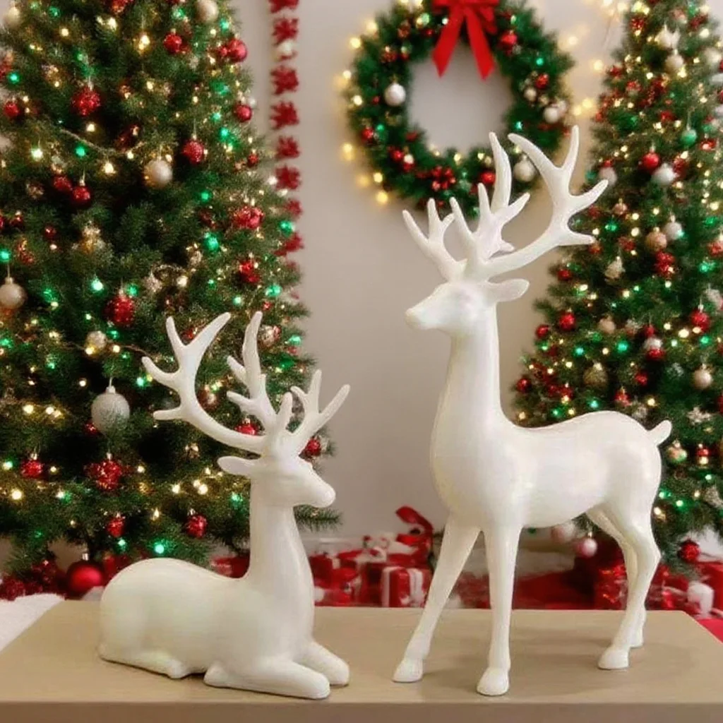 

Christmas Statue Deer Room Ornament Cute Room Decor Sculptures Christmas Home Tabletop Decoration Plastic Elk Fawn Figurines Gif