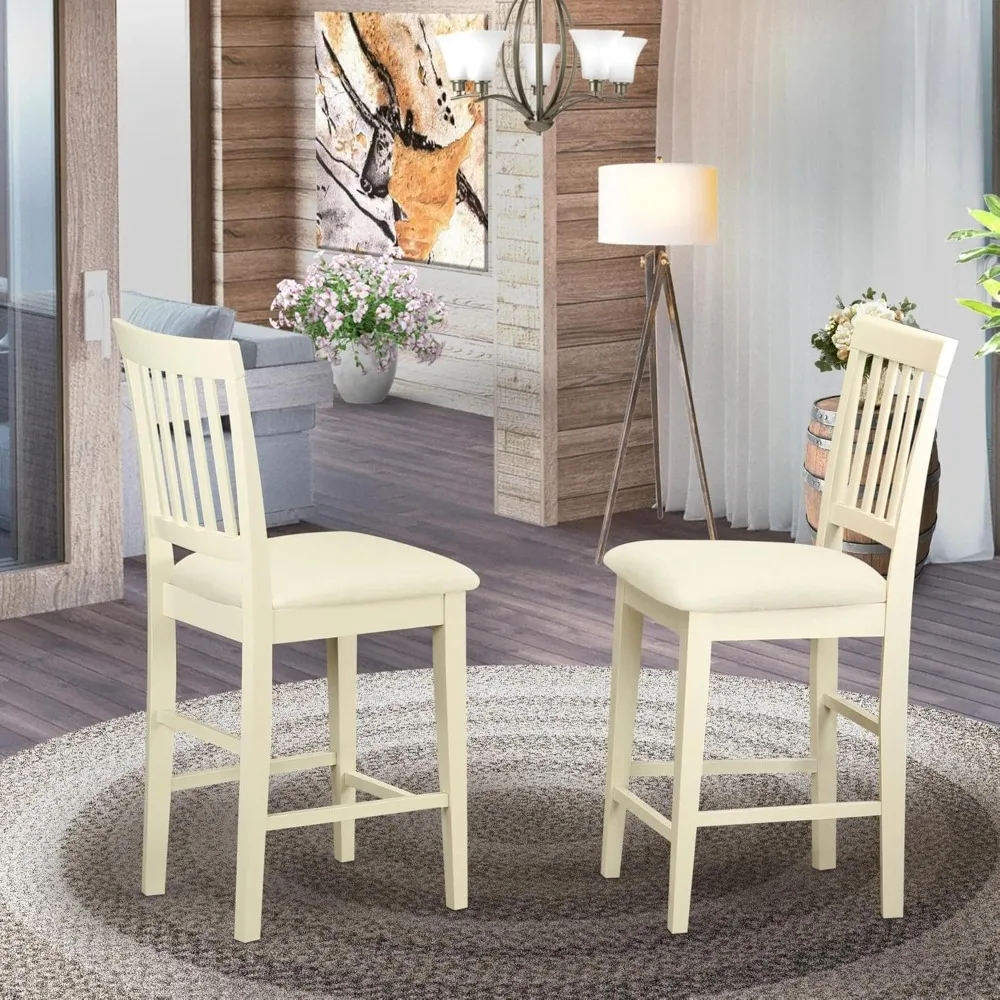 

Vernon Counter Height Stool - Linen Fabric Pub Height Wooden Chairs, Set of 2, Buttermilk Finish