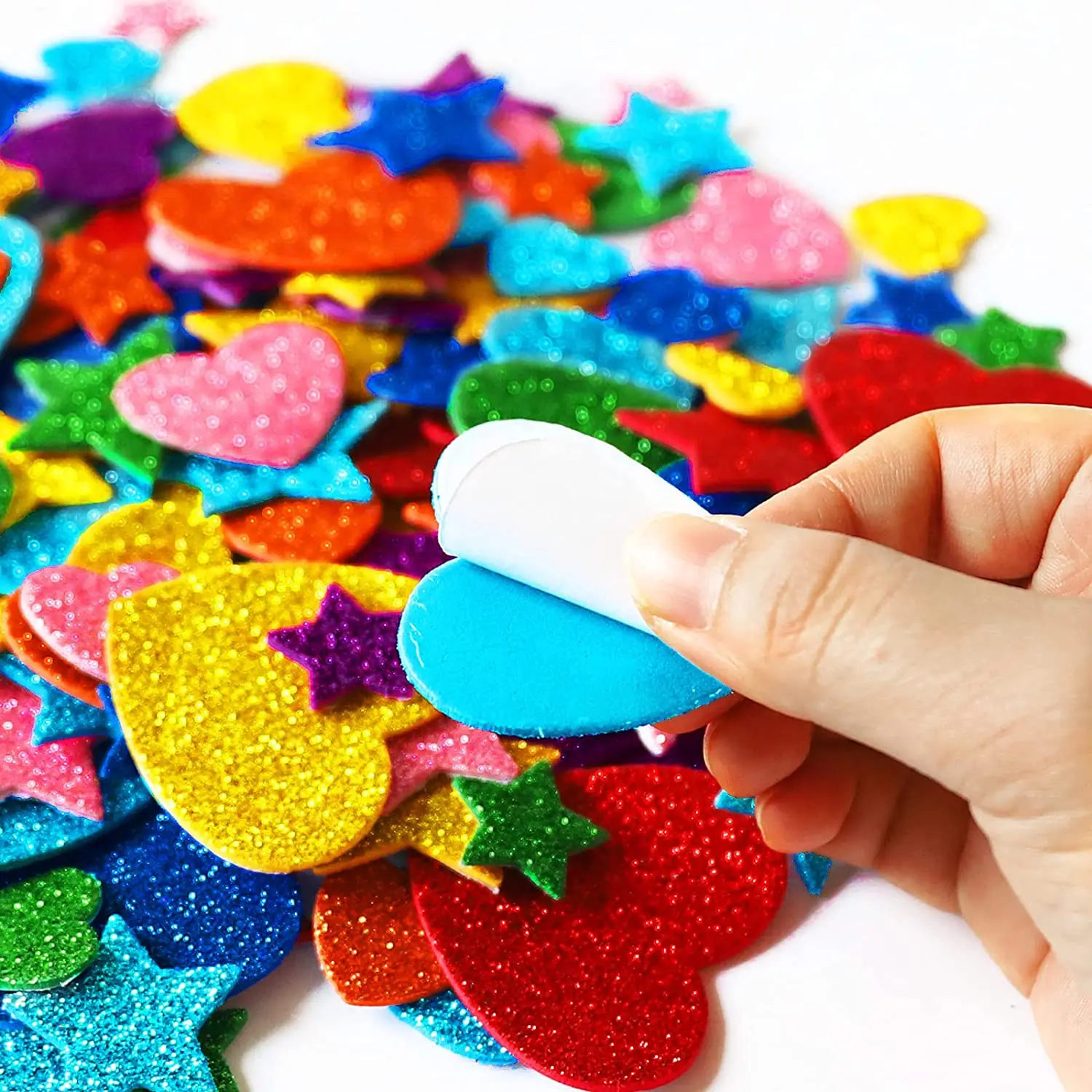 50/200pcs Color Flash foam Star Heart shaped Sticker Self Sticker Children\'s Reward Sticker Classic Toy Children\'s Gift