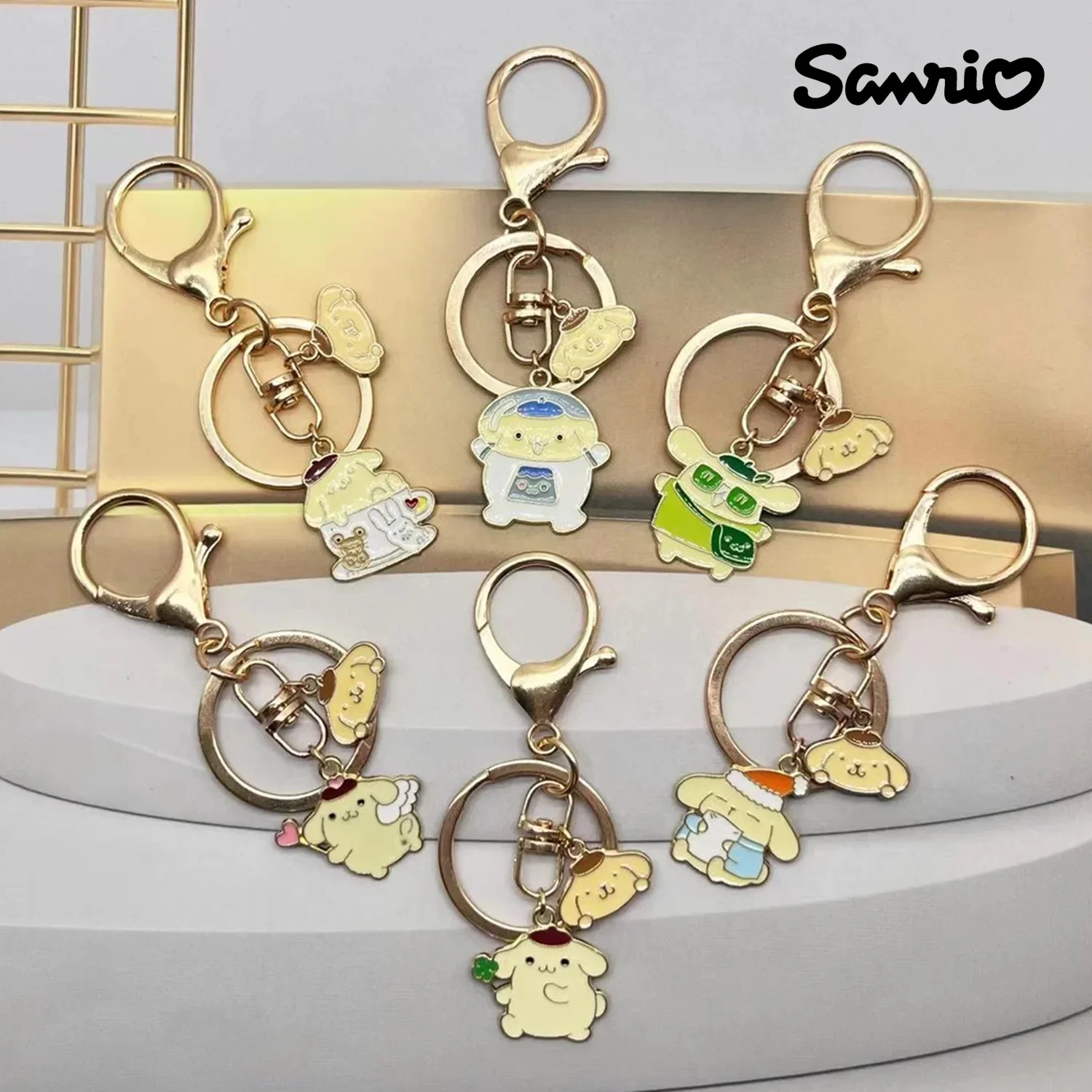 Sanrio Pompon Purin Portachiavi Cartoon Hello Kitty Action Anime Figure Portachiavi Simpatico cartone animato Zaino per auto Portachiavi Ciondolo Regali