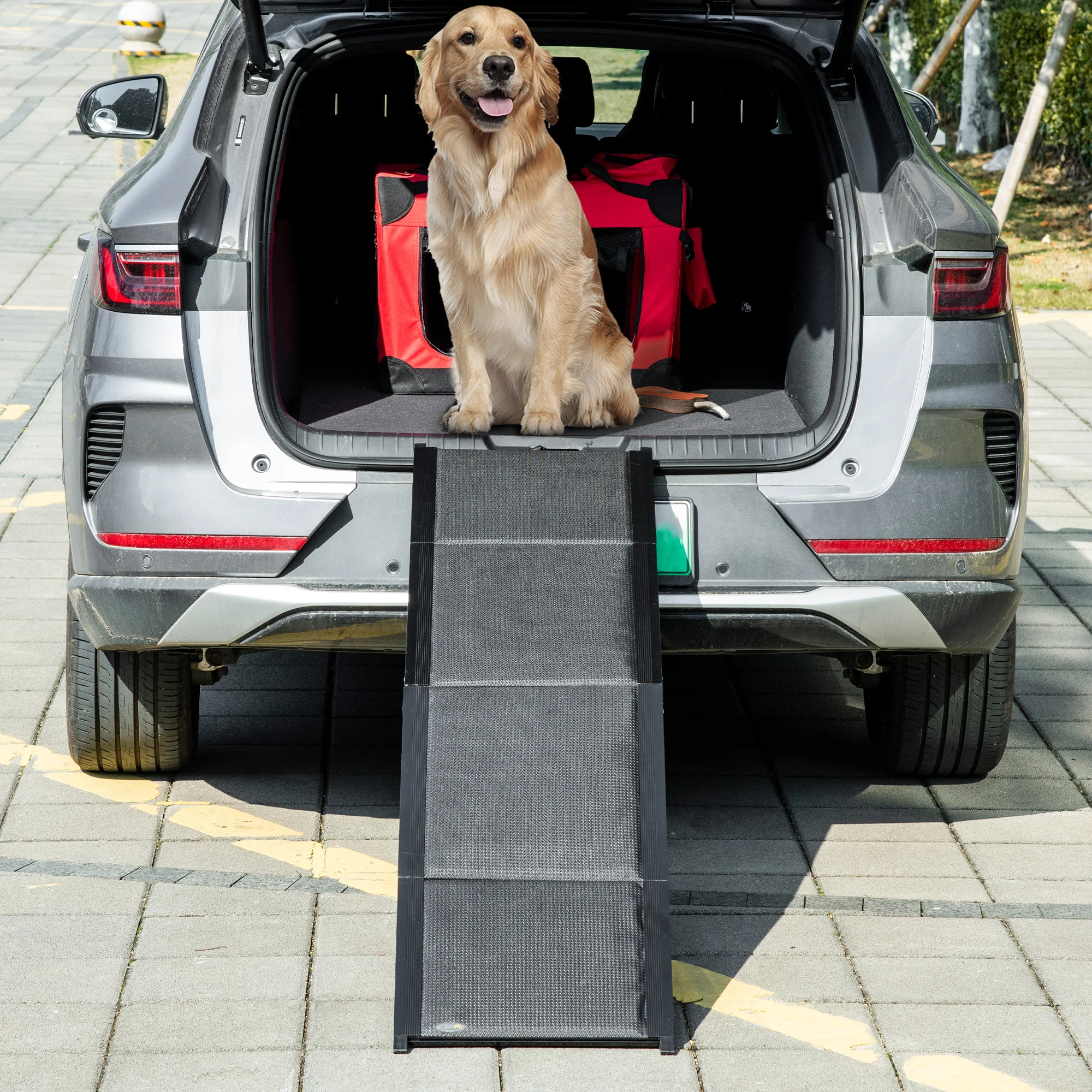 PawHut Rampa per animali domestici Rampa pieghevole per cani Auto Ampio cane in alluminio Aiuto per ingresso Auto Rampa per bagagliaio per auto antiscivolo