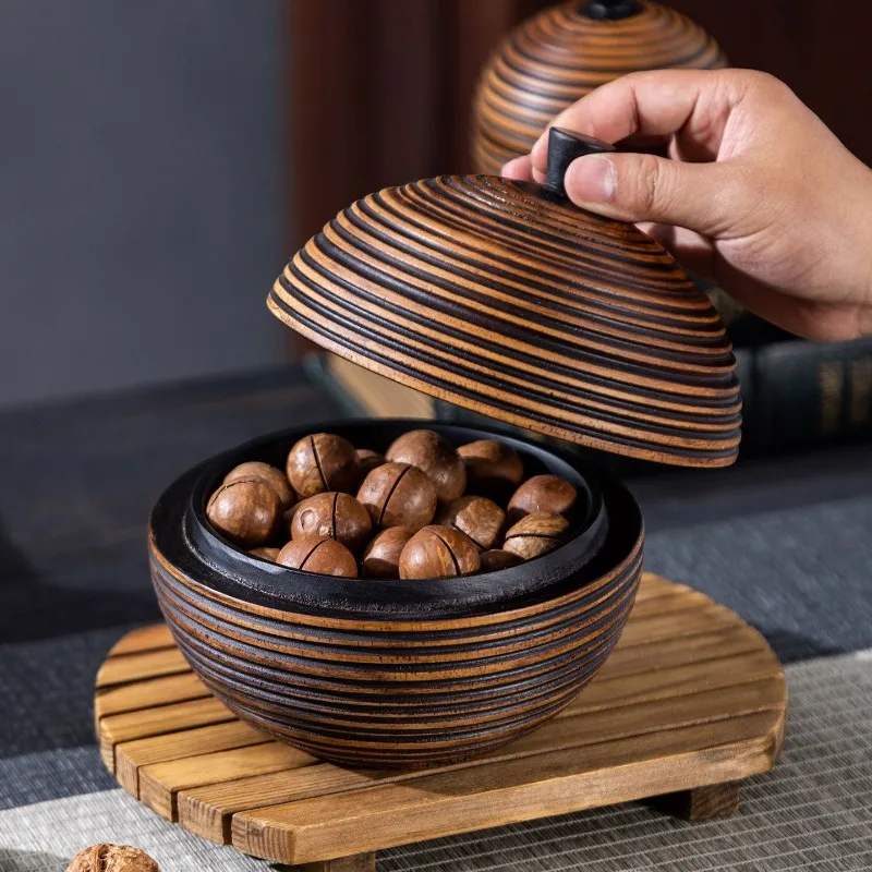 Wooden Tea Caddies Thai Style Handmade Tea Containers Dried Fruit Snacks Sundries Desktop Storage Case Household Porch Ornament