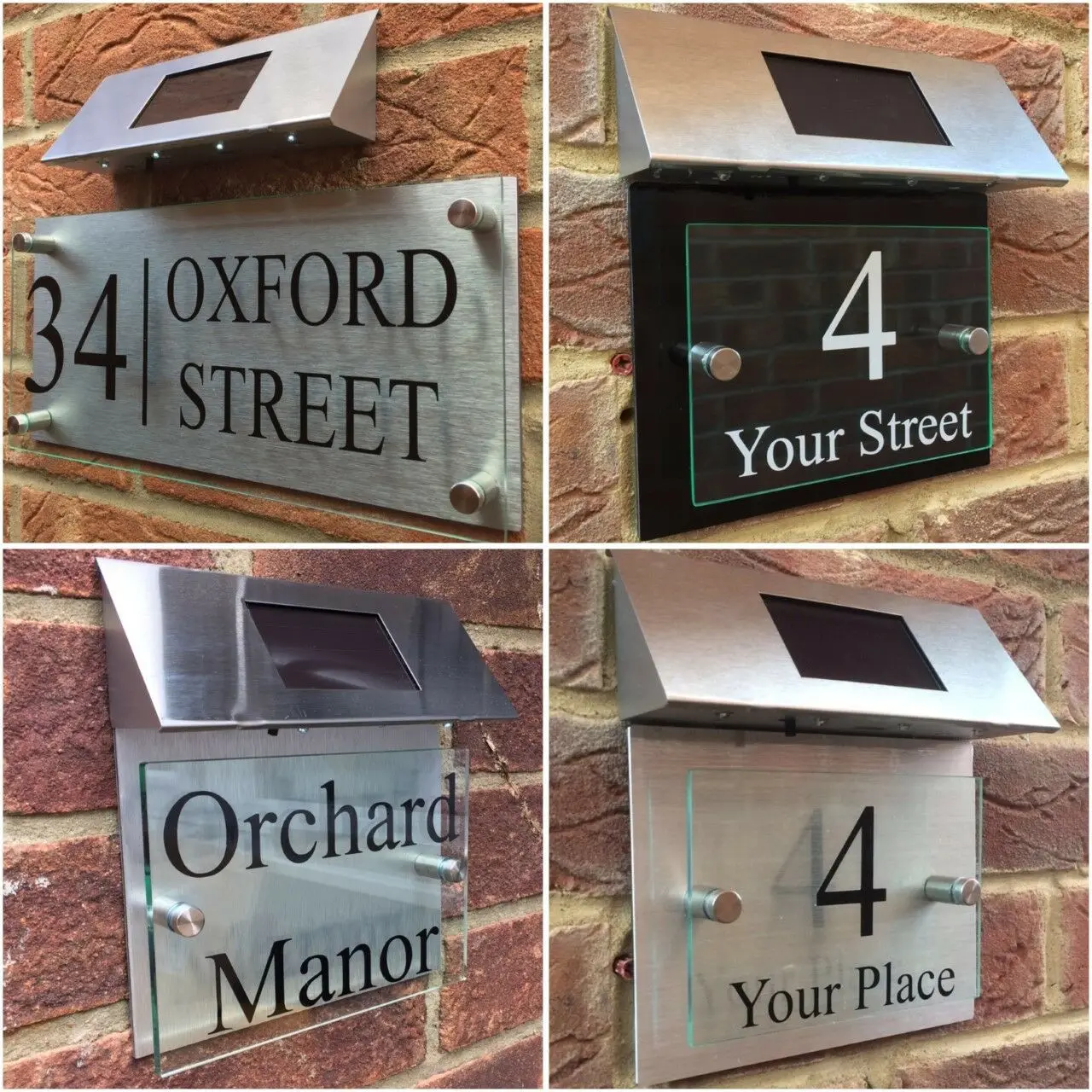 

Customize MODERN HOUSE SIGN PLAQUE DOOR NUMBER STREET GLASS ALUMINIUM EFFECT SOLAR LED Number stickers Address number for house