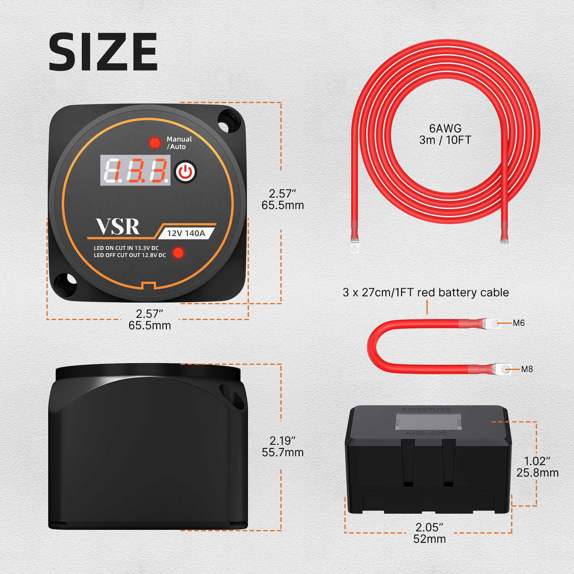 140A Smart Automatic Dual Battery Isolator 12V VSR Voltage Sensitive Relay 12V High Current Split Charge Relay for RV Marine