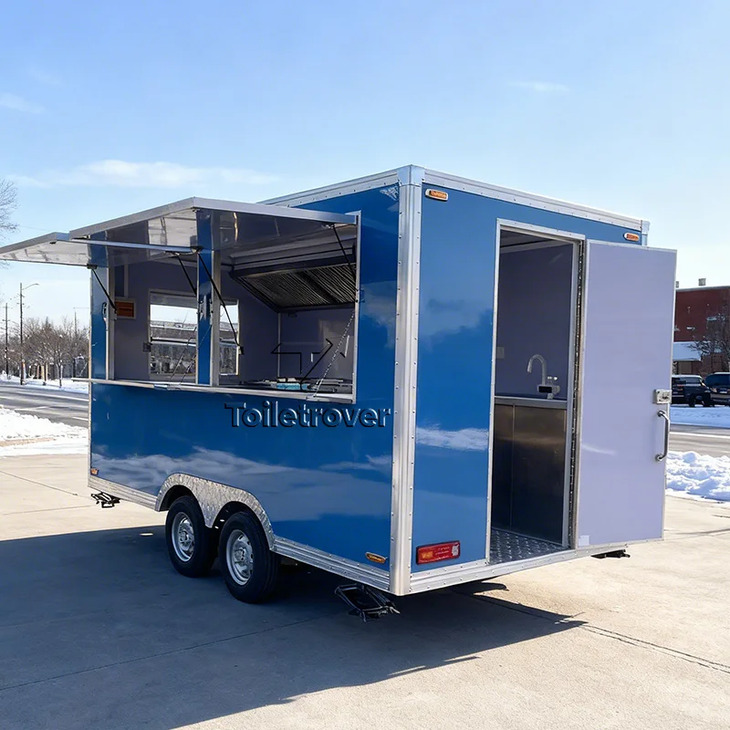 Custom Food Truck Trailer Full Kitchen Awning Stainless Steel Ice Cream Concession Outdoor Mobile Food Trailer Made in China