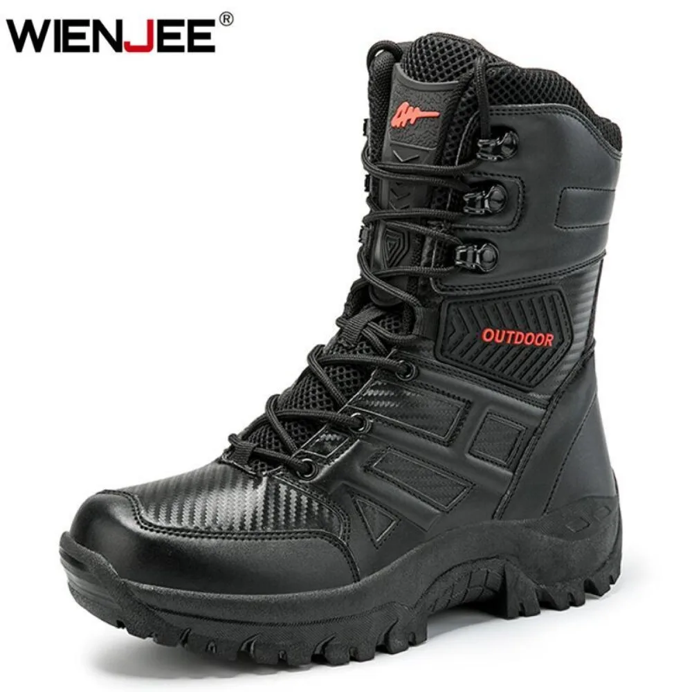 High Quality Men's Brand High-Top Leather Boots Breathable Desert Combat Men's Boots Outdoor Shoes Non-slip Hiking Ankle Boots