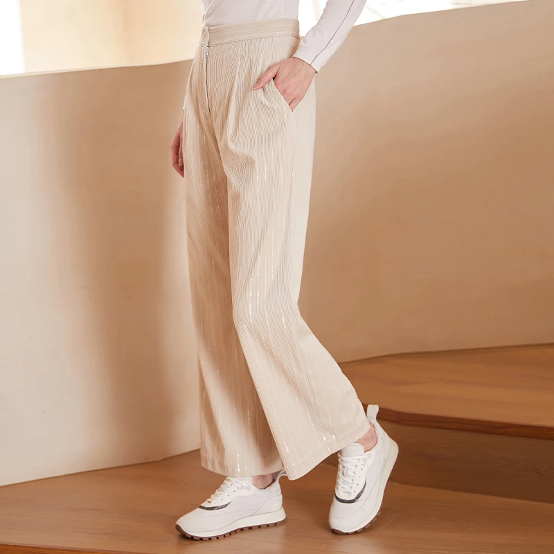 K1363W Luxury brand Womens Clothing for ladies office wear business suit trousers fomal long sequin pants