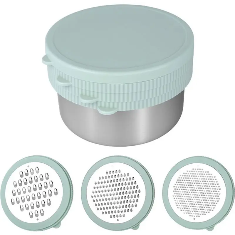ABRU-Combines Grating, Slicing& Peeling- Stainless Steel 4-In-1 Multifunctional Grate(1Set), Includes Container& Lid Function