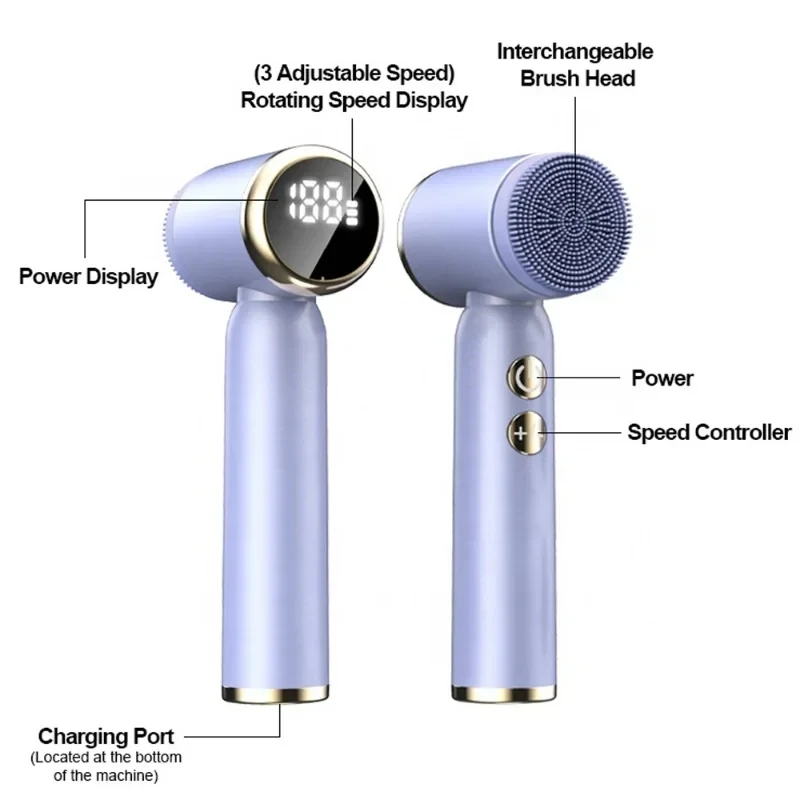 Электрическая щетка для чистки лица 6 в 1, щетка для чистки лица с дисплеем, силиконовая щетка для чистки лица, очищение пор и черных точек
