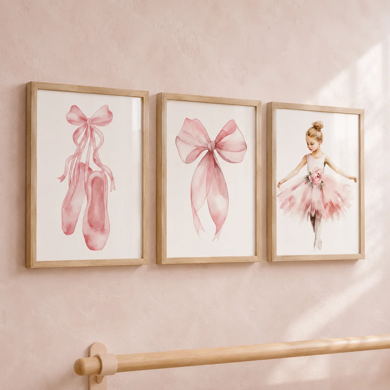 Nursery Wall Art, Nordic Cute Pink Ballet Girl Canvas Painting | Baby Poster for Toddler Kids Room Wall Decor
