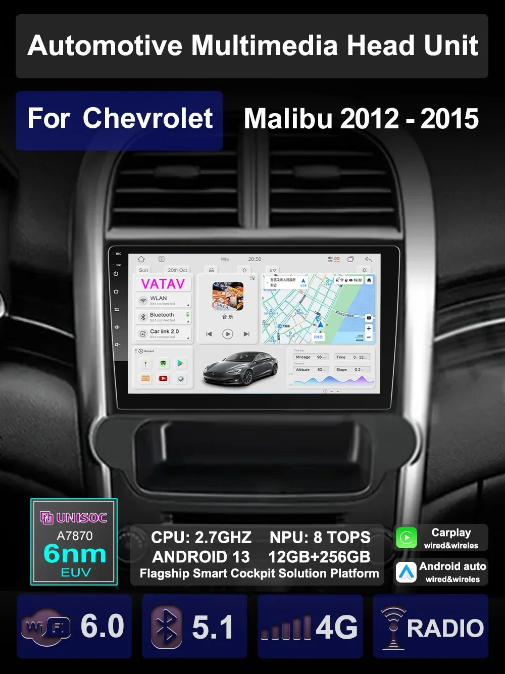 

Автомобильный мультимедийный плеер для Chevrolet Malibu 2012-2015, Carplay, Android, автомобильное радио, стерео, GPS-навигация, аудио, головное устройство с голосовым ии