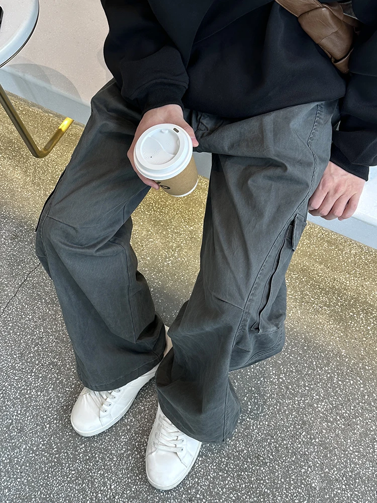 

American Retro ey Waed Work Pants Men's Loose Straight Drapey Long Trousers Japanese Sle Lazy Autumn Men's Pants