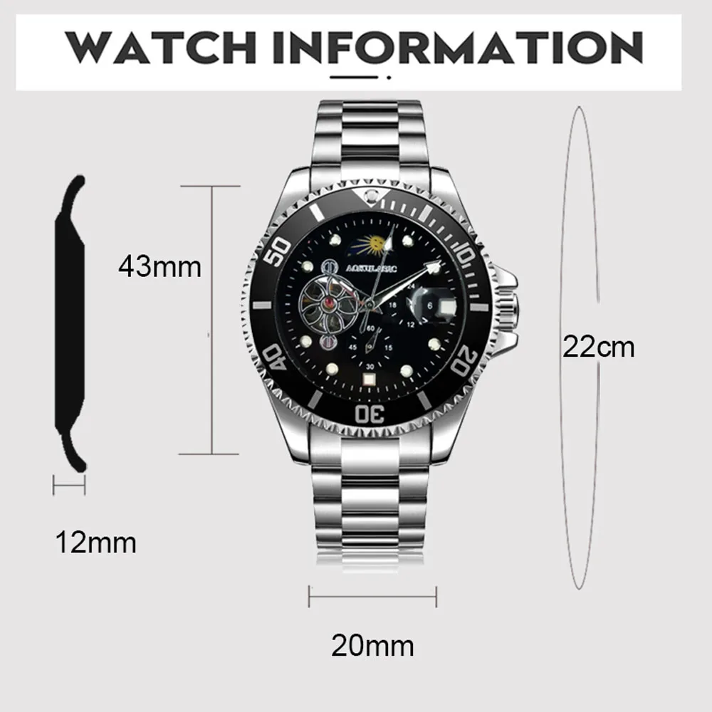 Fashion Brand Mechanical Watch Men's Automatic Watch Men's Casual Classic Stainless Steel Waterproof Clock Relogio Masculino NEW