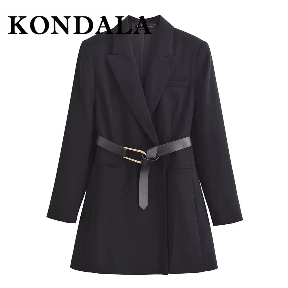 

KONDALA Роскошный офисный женский пиджак с поясом, модный весенний шикарный повседневный уличный черный элегантный женский пиджак-футляр 2024 года