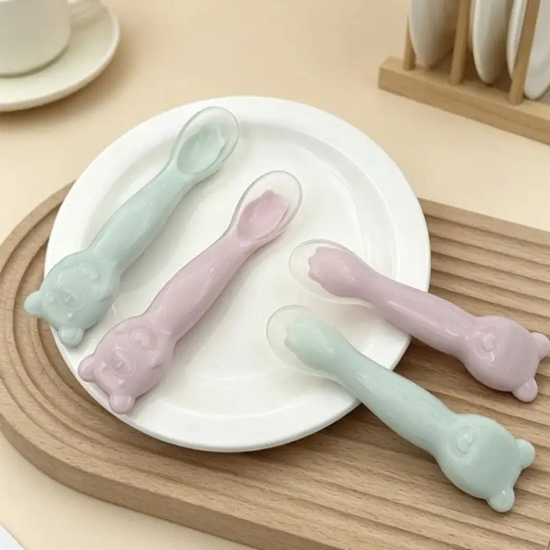 2pcs BPA Free Soft Silicone Baby Self-Feeding Spoons Set Baby Essentials Pre-Spoons For 6+ Months Toddler Utensils