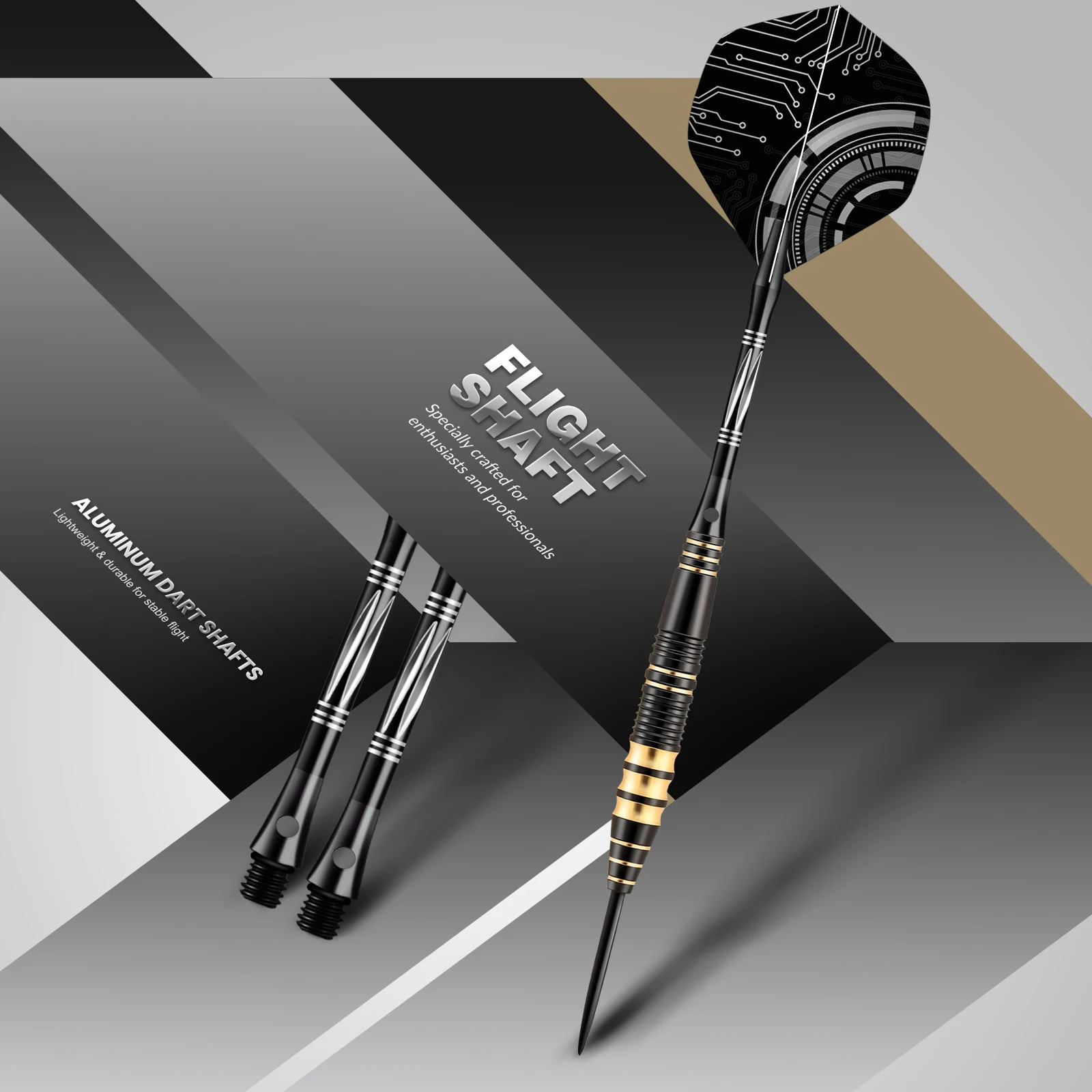 مجموعة رمي السهام النحاسية الذهبية السوداء الاحترافية المكونة من ثلاث قطع من Huanqu تأتي مع صندوق تخزين محمول وإكسسوارات إضافية، سهام إبرة قياسية عالمية مناسبة للمنافسة والممارسة #6