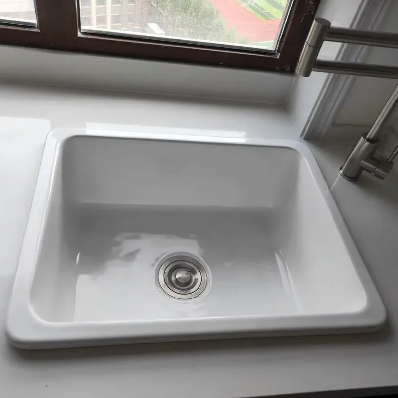 For 60cm Undercounter Ceramic Sink Household Embedded Kitchen Vegetable Basin Laundry Pool Balcony Small Unit Washbasin