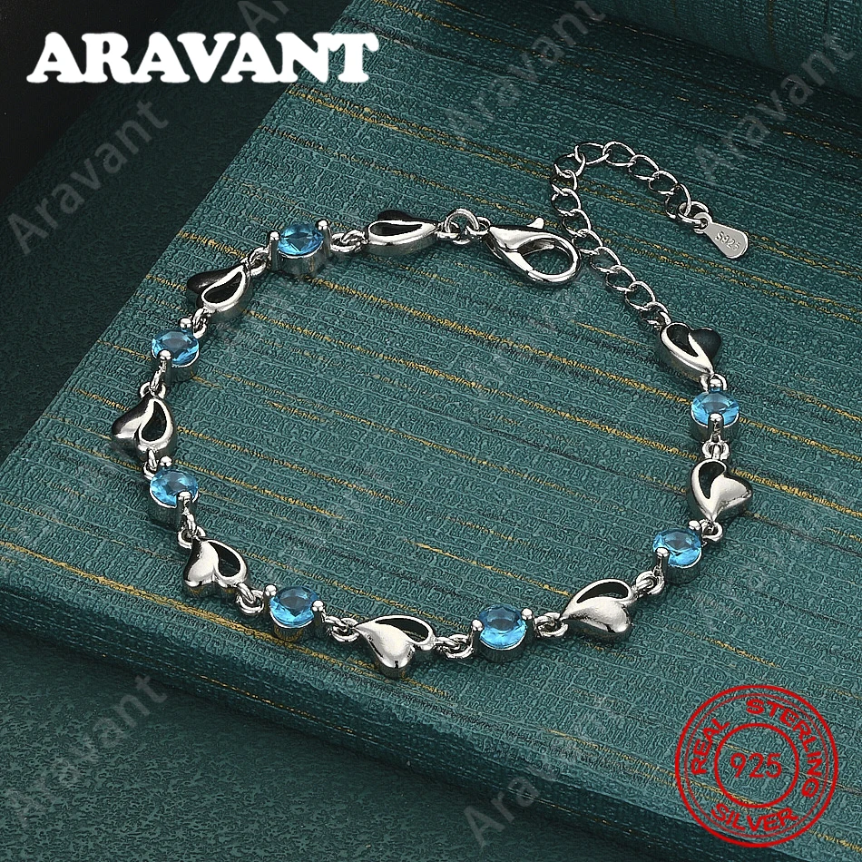925 Sterling Silver Blue Zircon Heart-Shaped Bracelet – A Unique, Versatile Gift For Women, Perfect For Banquets