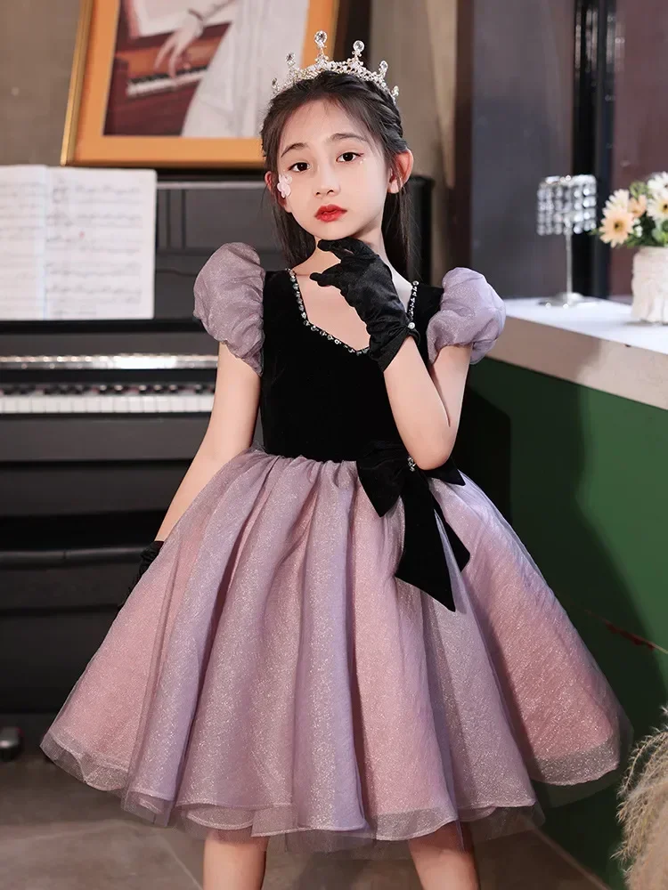 2024 Children Beading Ballet Ball Gown Costumes Party Princess Dress for Girls Gala Teenage Clothes Piano Performance Dresses