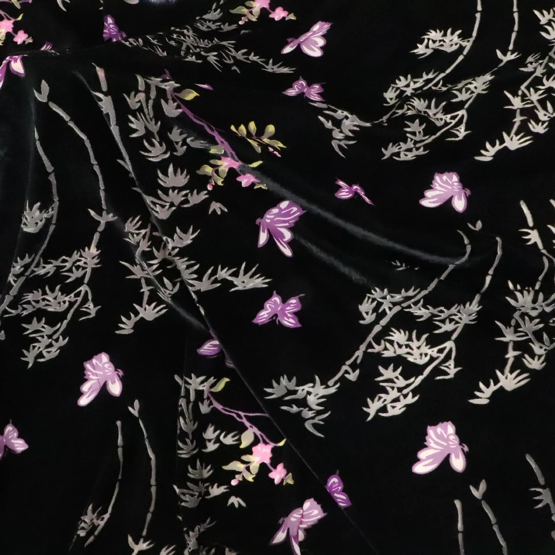 

6773 Woven velvet brocade sticky velvet printed burnt out scorch printed velvet fabric nightdress dress cheongsam