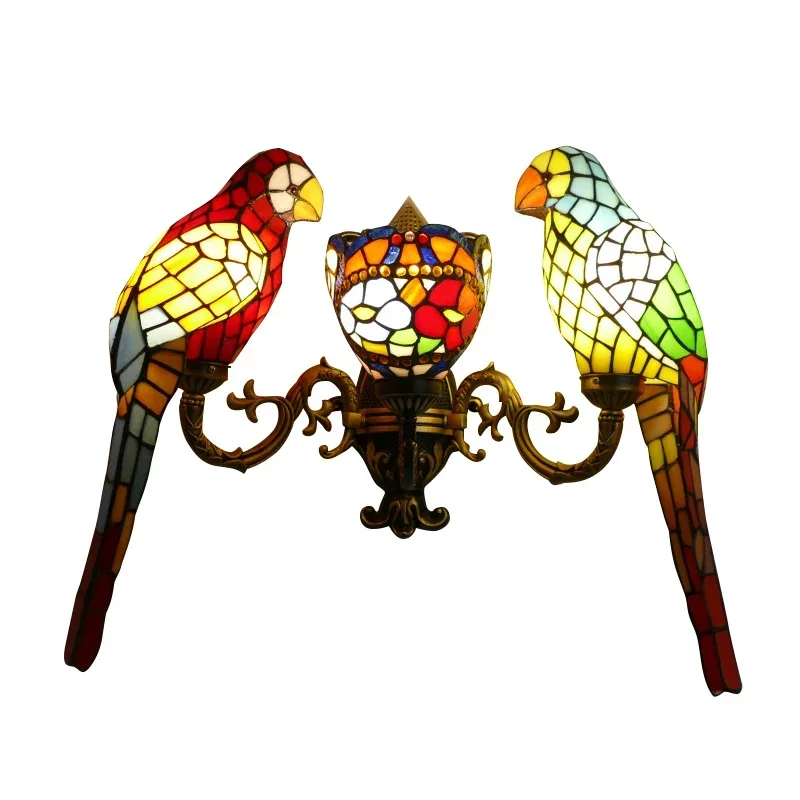 ABEL Tiffany parrot Wall Lamps American countryside Children's room Homestay Villa Hotel Stained Glass Animal Decoration Lamp