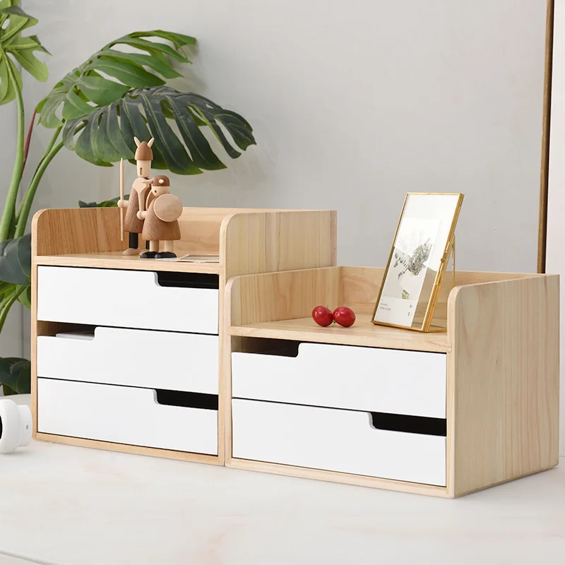 Nordic Solid Wood Storage Box Desktop Wooden Office Storage Drawer Multilayer Sundries Locker A4 Boxes for Organization