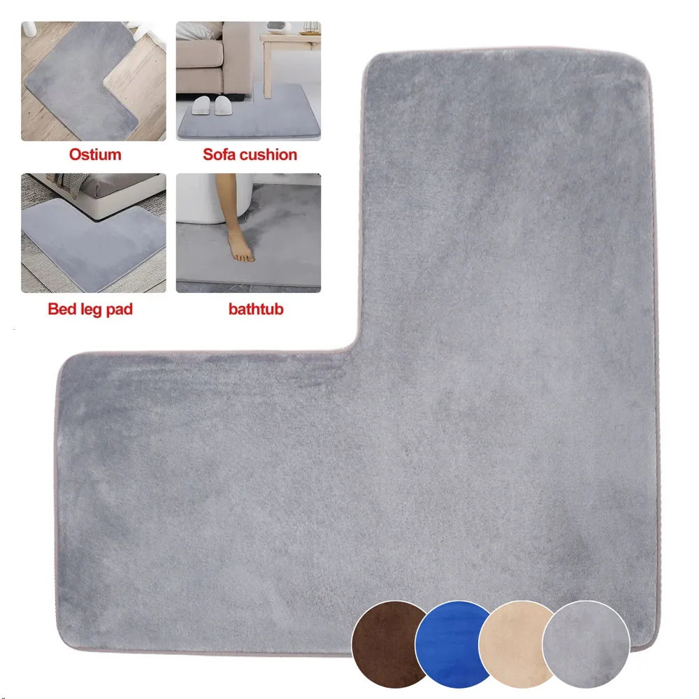 1PC Durable Water Absorption Low-Profile Floor Foot Mat L-Shaped Bathroom Corner Mat Soft Non-slip Bath Mat Bathroom Rug 80x80cm