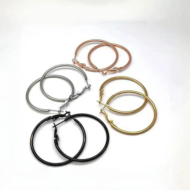 Fashion Big Smooth Circle Hoop Earrings for Women 30-70mm Stainless Steel Round Statement Earrings Party Girl Gift Jewelry