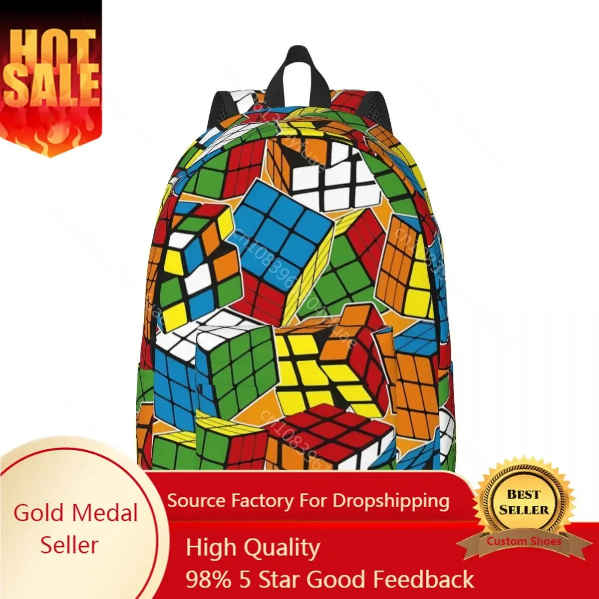 Mochila de poliéster cópia cubo mágico para mulheres, Mochilas engraçadas de treino, Mochilas escolares estéticas, Mochila